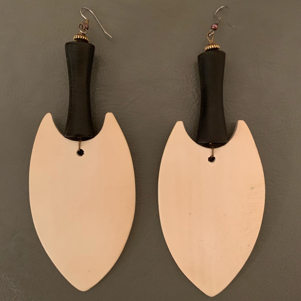 Black and Ivory Colored Wooden Earrings